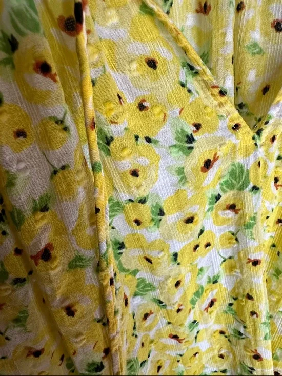 LOFT Yellow Floral Peasant Blouse with Tie - Picture 4 of 5